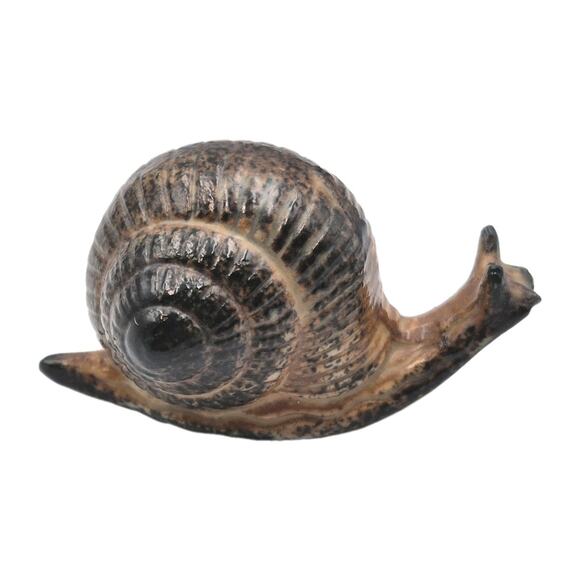 MCM Ceramic Snail Miniature Figurine Spiral Shell Japan 2.5" Brown Glaze - Picture 1 of 7